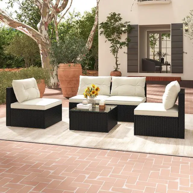 Alt view image 3 of 7 - SlickBlue 5 Pieces Outdoor Patio Furniture Set with Cushions and Coffee Table
