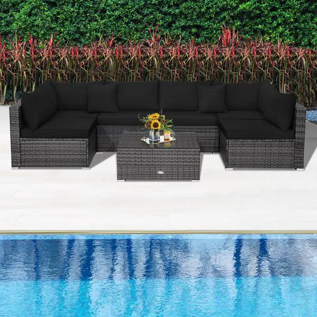 Alt view image 3 of 7 - SlickBlue 7 Pieces Patio Rattan Furniture Set with Sectional Sofa Cushioned