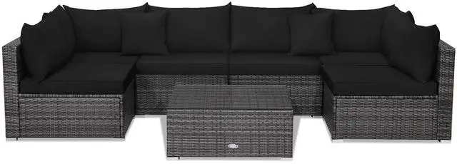 Main image of SlickBlue 7 Pieces Patio Rattan Furniture Set with Sectional Sofa Cushioned