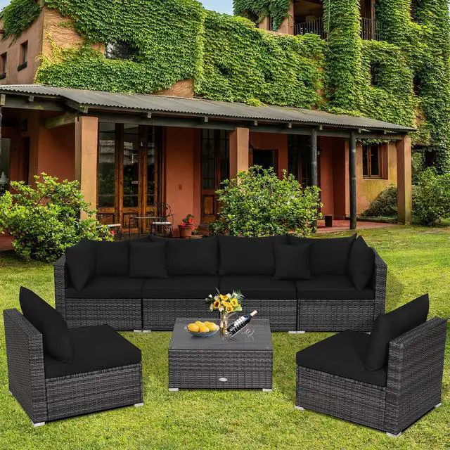 Alt view image 6 of 7 - SlickBlue 7 Pieces Patio Rattan Furniture Set with Sectional Sofa Cushioned