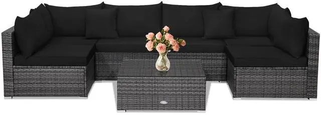 Alt view image 4 of 7 - SlickBlue 7 Pieces Patio Rattan Furniture Set with Sectional Sofa Cushioned