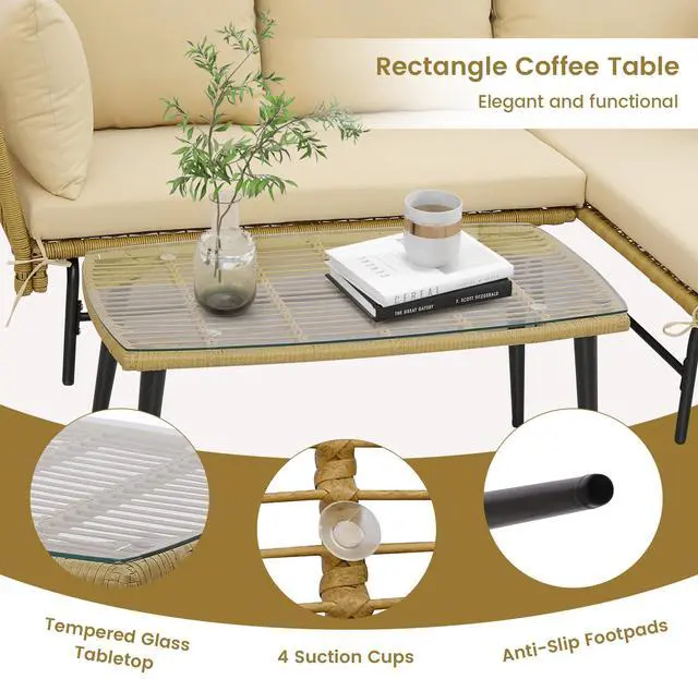 Alt view image 7 of 7 - SlickBlue 3 Pieces L-Shaped Patio Sofa with Cushions and Tempered Glass Table