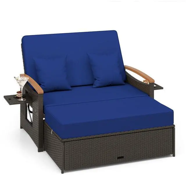 Alt view image 2 of 7 - SlickBlue Outdoor Wicker Daybed with Folding Panels and Storage Ottoman