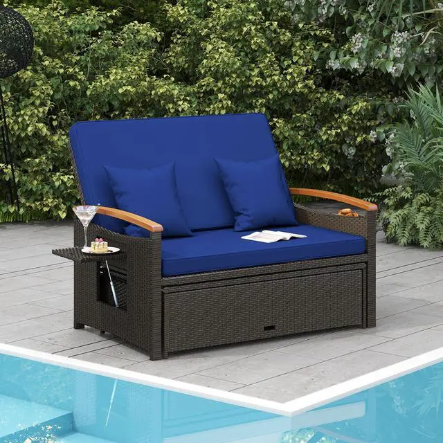 Main image of SlickBlue Outdoor Wicker Daybed with Folding Panels and Storage Ottoman
