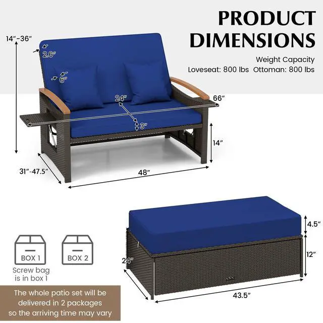 Alt view image 4 of 7 - SlickBlue Outdoor Wicker Daybed with Folding Panels and Storage Ottoman