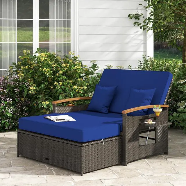 Alt view image 5 of 7 - SlickBlue Outdoor Wicker Daybed with Folding Panels and Storage Ottoman