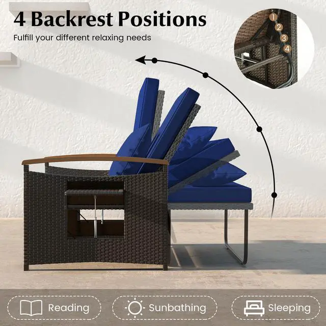 Alt view image 6 of 7 - SlickBlue Outdoor Wicker Daybed with Folding Panels and Storage Ottoman