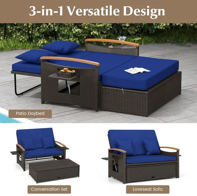 Alt view image 7 of 7 - SlickBlue Outdoor Wicker Daybed with Folding Panels and Storage Ottoman
