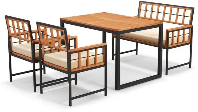 Main image of SlickBlue 4 Pieces Acacia Wood Patio Dining Set with 1 Rectangular Table