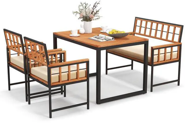 Alt view image 4 of 7 - SlickBlue 4 Pieces Acacia Wood Patio Dining Set with 1 Rectangular Table