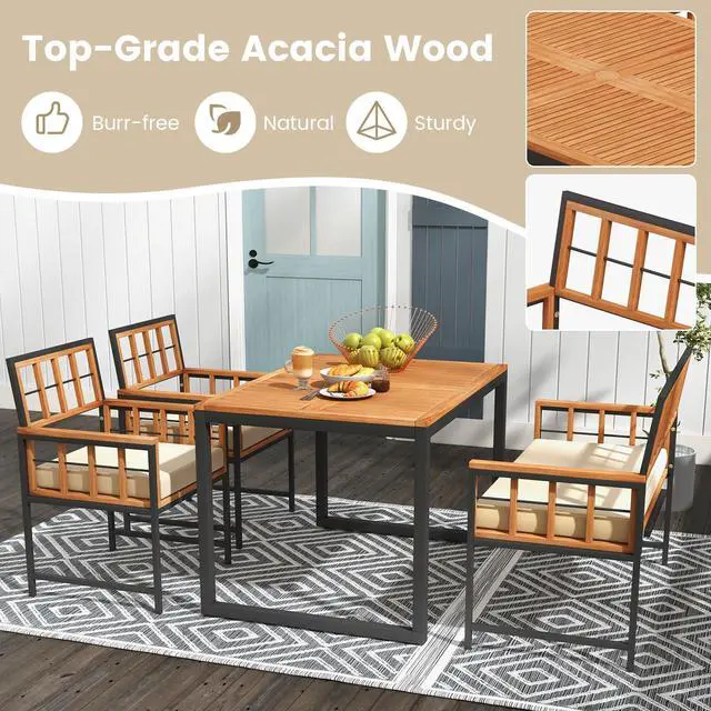 Alt view image 7 of 7 - SlickBlue 4 Pieces Acacia Wood Patio Dining Set with 1 Rectangular Table