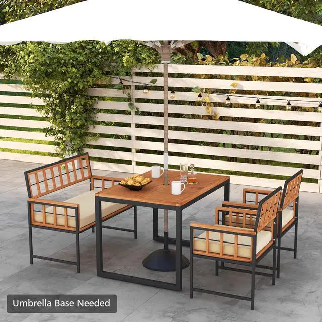 Alt view image 6 of 7 - SlickBlue 4 Pieces Acacia Wood Patio Dining Set with 1 Rectangular Table