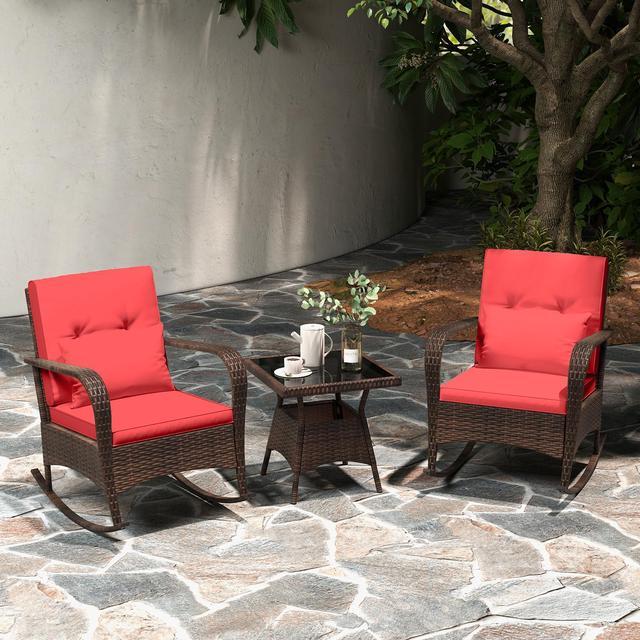 Alt view image 2 of 7 - SlickBlue 3 Pieces Outdoor Rocking Set with Tempered Glass Coffee Table for Backyard Poolside
