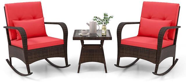 Alt view image 4 of 7 - SlickBlue 3 Pieces Outdoor Rocking Set with Tempered Glass Coffee Table for Backyard Poolside