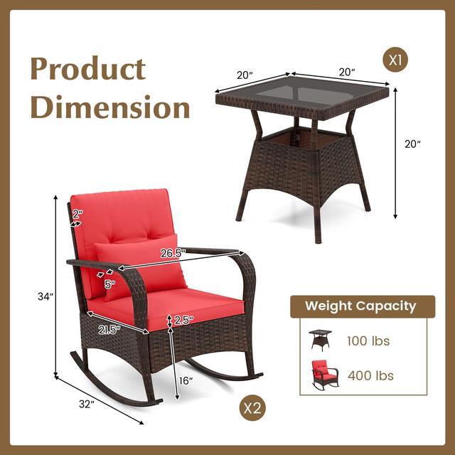 Alt view image 5 of 7 - SlickBlue 3 Pieces Outdoor Rocking Set with Tempered Glass Coffee Table for Backyard Poolside