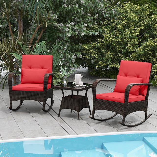 Alt view image 3 of 7 - SlickBlue 3 Pieces Outdoor Rocking Set with Tempered Glass Coffee Table for Backyard Poolside