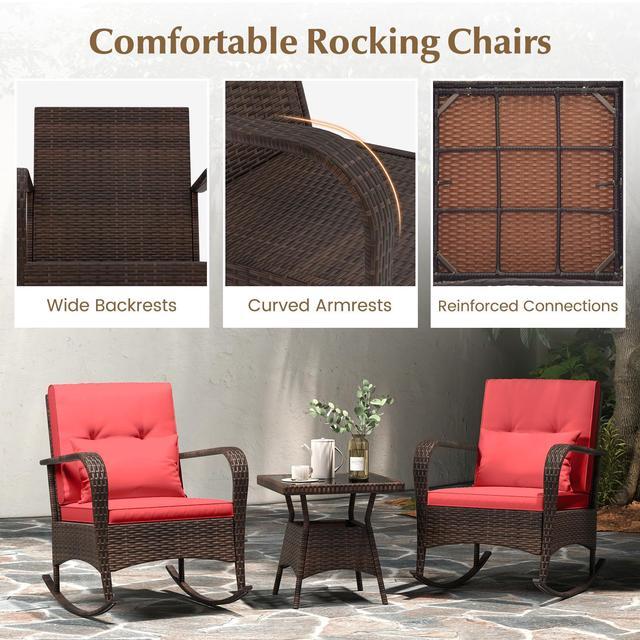 Alt view image 7 of 7 - SlickBlue 3 Pieces Outdoor Rocking Set with Tempered Glass Coffee Table for Backyard Poolside