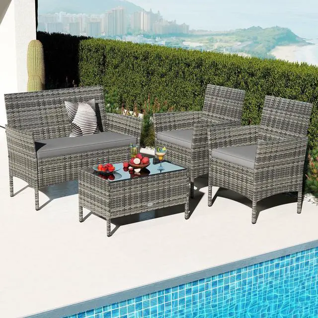 Alt view image 2 of 7 - SlickBlue 4 Piece Patio Rattan Conversation Set with Cozy Seat Cushions