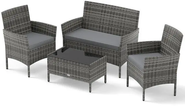 Main image of SlickBlue 4 Piece Patio Rattan Conversation Set with Cozy Seat Cushions