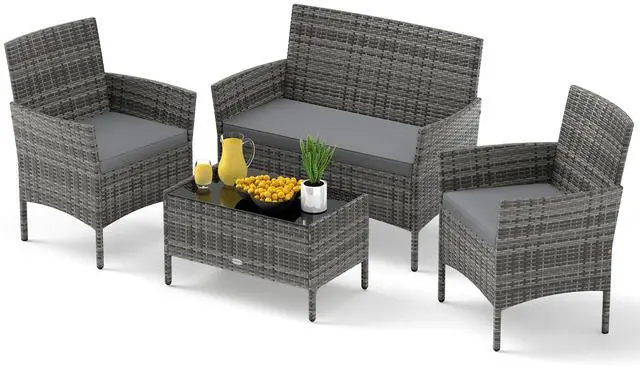 Alt view image 4 of 7 - SlickBlue 4 Piece Patio Rattan Conversation Set with Cozy Seat Cushions
