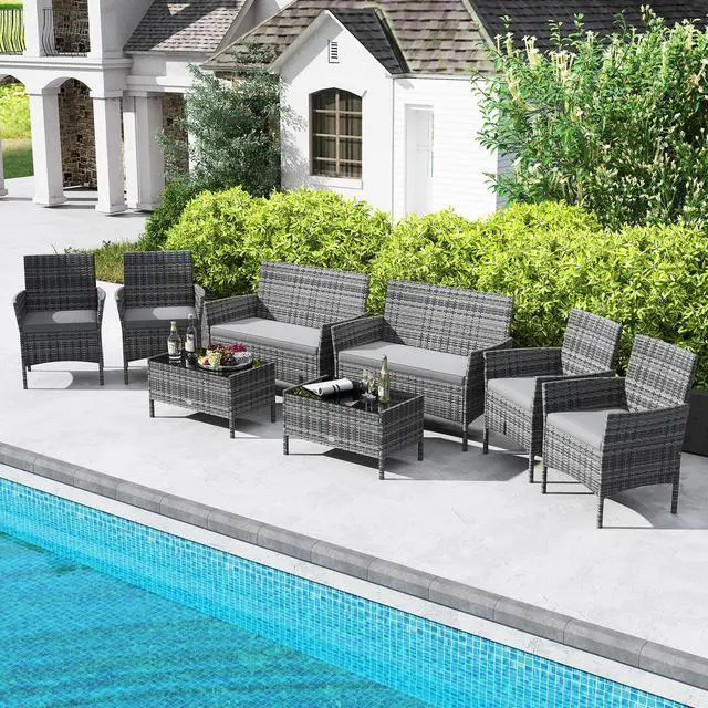 Alt view image 7 of 7 - SlickBlue 4 Piece Patio Rattan Conversation Set with Cozy Seat Cushions