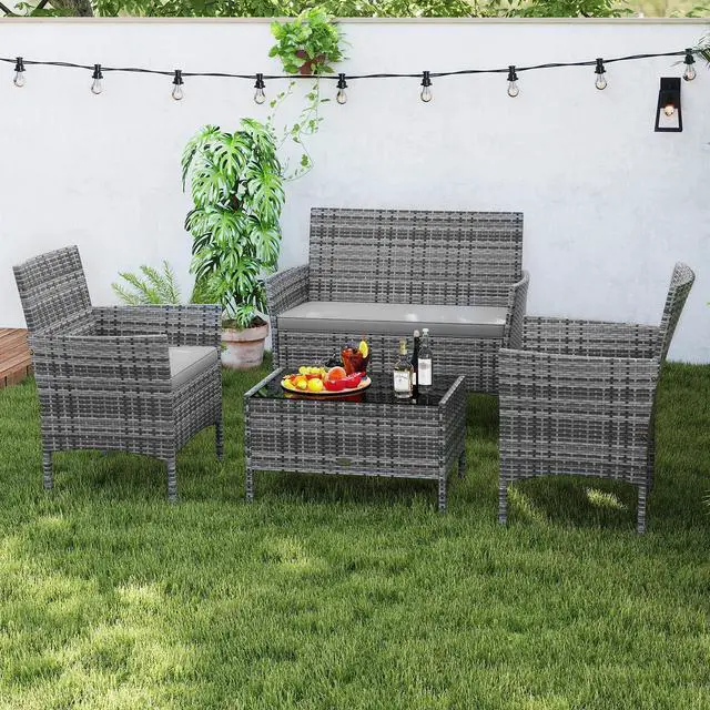 Alt view image 3 of 7 - SlickBlue 4 Piece Patio Rattan Conversation Set with Cozy Seat Cushions