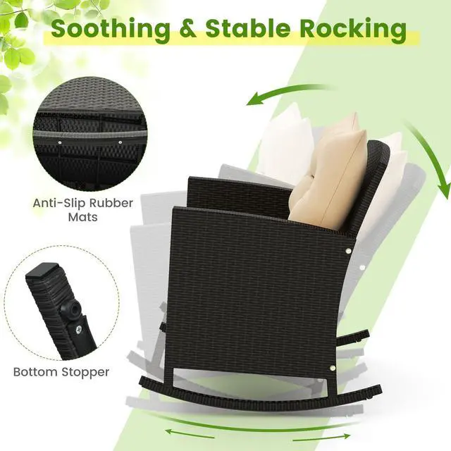 Alt view image 7 of 7 - SlickBlue 3-Piece Patio Rattan Roker Chairs with Tempered Glass Table and Soft Cushions