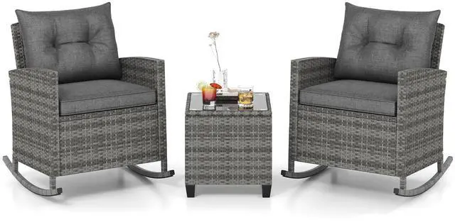 Alt view image 4 of 7 - SlickBlue Patio Rattan Roker Chairs with Tempered Glass Table and Soft Cushions for Backyard  Poolside Porch