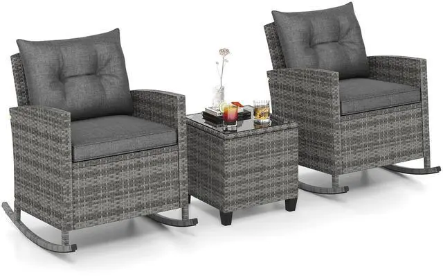 Main image of SlickBlue Patio Rattan Roker Chairs with Tempered Glass Table and Soft Cushions for Backyard  Poolside Porch