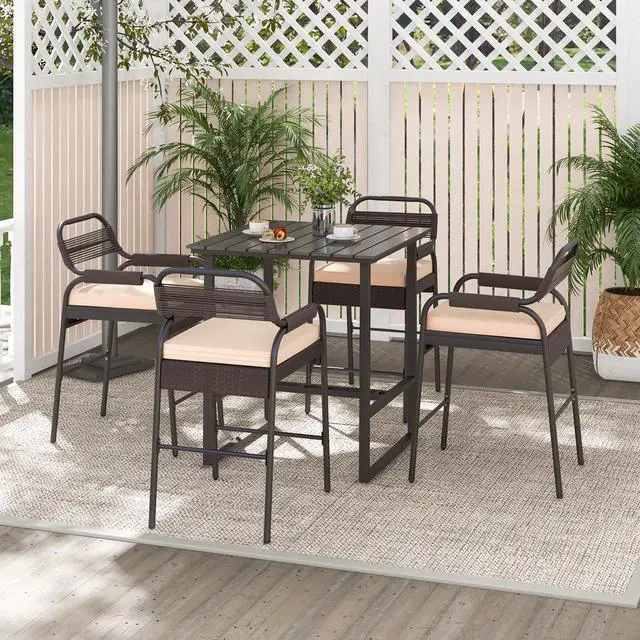 Alt view image 3 of 7 - SlickBlue 5 Piece Rattan Counter Set with 4 Stools and Polywood Bar Table