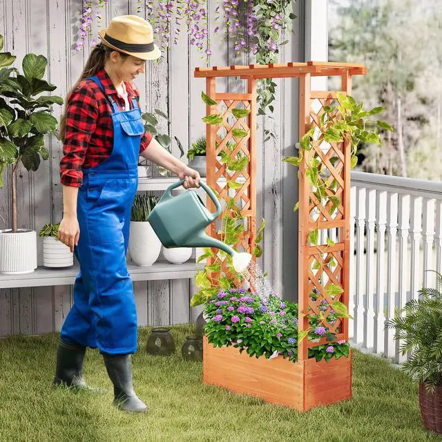 Alt view image 2 of 7 - SlickBlue Raised Garden Bed with Side Trellis and Hanging Roof and Drainage Hole