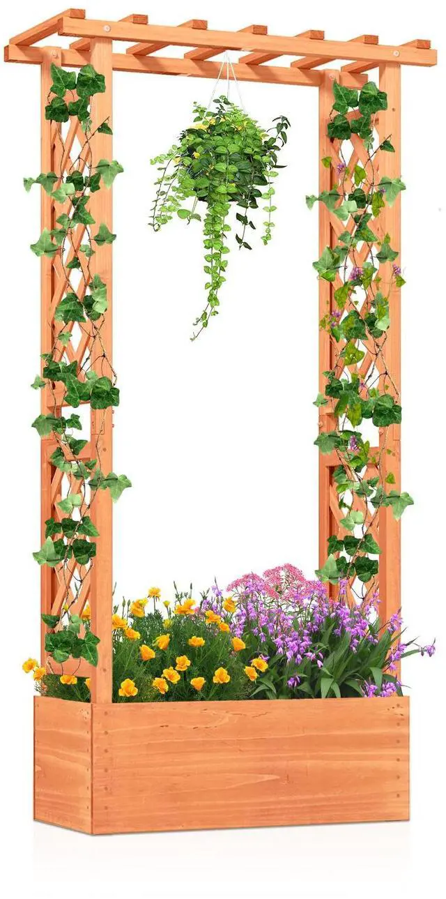 Main image of SlickBlue Raised Garden Bed with Side Trellis and Hanging Roof and Drainage Hole