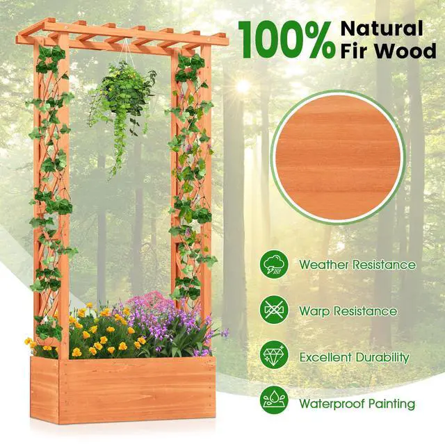 Alt view image 5 of 7 - SlickBlue Raised Garden Bed with Side Trellis and Hanging Roof and Drainage Hole