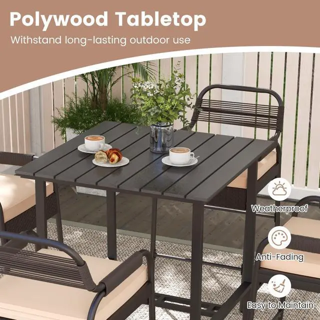 Alt view image 7 of 7 - SlickBlue 5 Piece Rattan Counter Set with 4 Stools and Polywood Bar Table