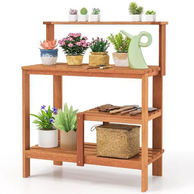 Alt view image 5 of 7 - SlickBlue Outdoor Garden Potting Wood Planting Workstation with Open Shelves