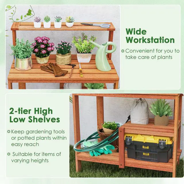 Alt view image 7 of 7 - SlickBlue Outdoor Garden Potting Wood Planting Workstation with Open Shelves