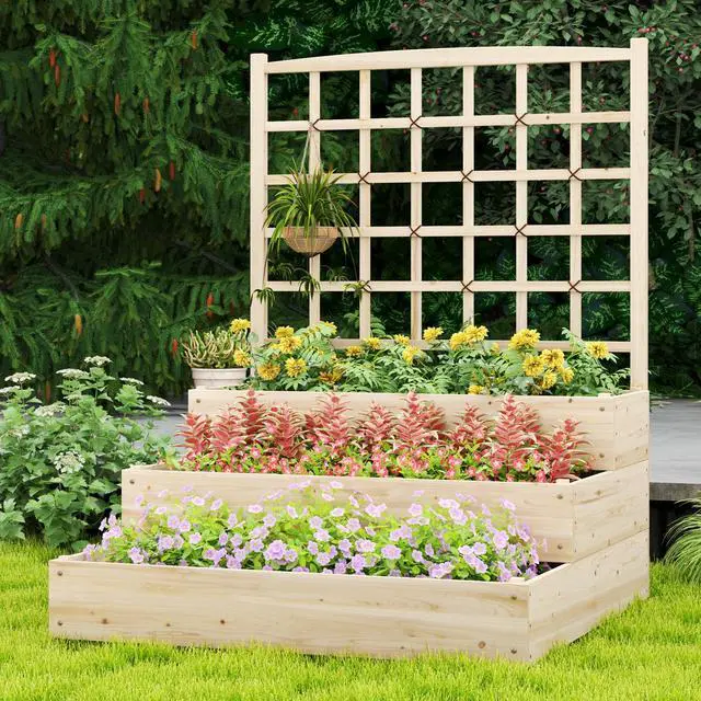 Alt view image 2 of 7 - SlickBlue 3-Tier Raised Garden Bed with Lattice Trellis and Open-Ended Base