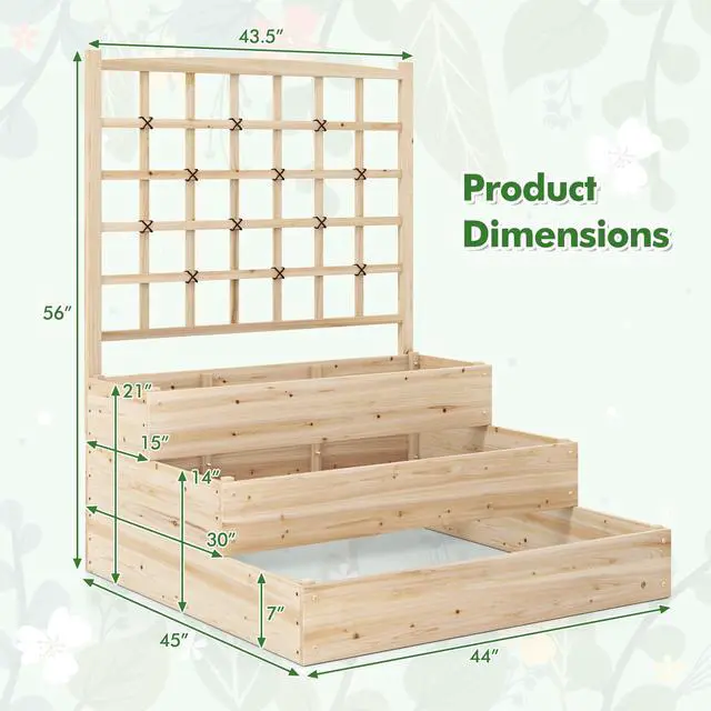 Alt view image 5 of 7 - SlickBlue 3-Tier Raised Garden Bed with Lattice Trellis and Open-Ended Base