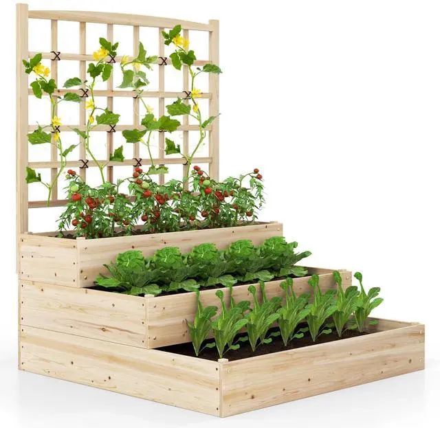 Main image of SlickBlue 3-Tier Raised Garden Bed with Lattice Trellis and Open-Ended Base