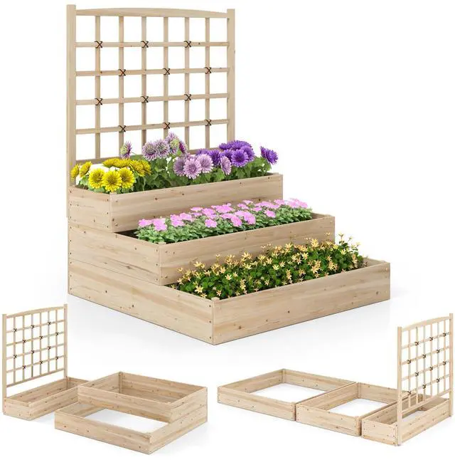 Alt view image 4 of 7 - SlickBlue 3-Tier Raised Garden Bed with Lattice Trellis and Open-Ended Base