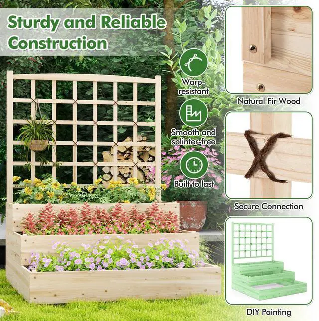 Alt view image 6 of 7 - SlickBlue 3-Tier Raised Garden Bed with Lattice Trellis and Open-Ended Base