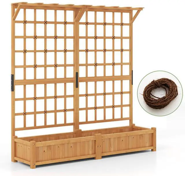 Main image of SlickBlue 71 Inches Large Wooden Planter Container with Trellis and Hanging Roof