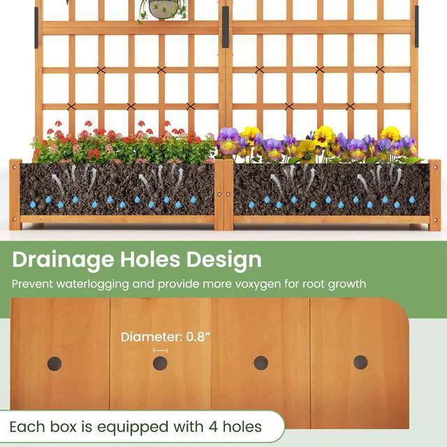 Alt view image 7 of 7 - SlickBlue 71 Inches Large Wooden Planter Container with Trellis and Hanging Roof