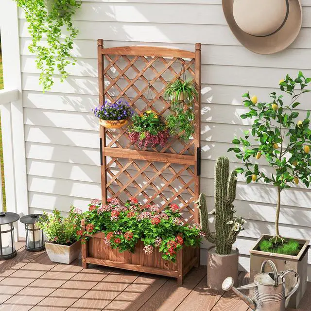 Alt view image 3 of 7 - SlickBlue 60 Inch Tall Raised Garden Bed with Diamond Lattice Trellis and Drainage Holes