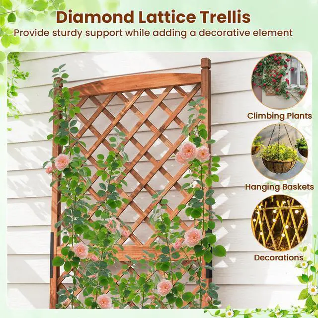 Alt view image 7 of 7 - SlickBlue 60 Inch Tall Raised Garden Bed with Diamond Lattice Trellis and Drainage Holes