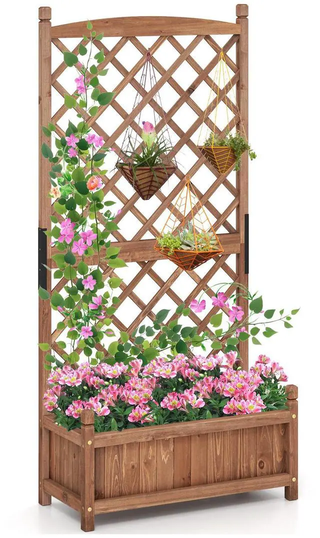 Main image of SlickBlue 60 Inch Tall Raised Garden Bed with Diamond Lattice Trellis and Drainage Holes