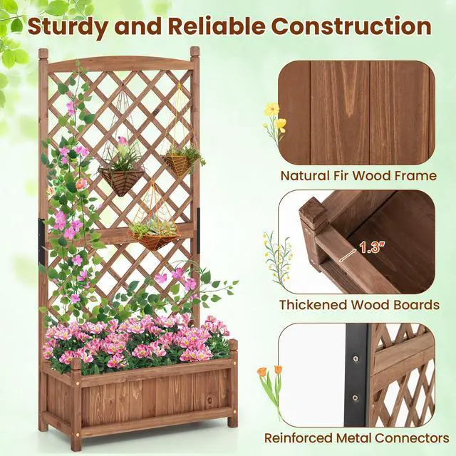 Alt view image 6 of 7 - SlickBlue 60 Inch Tall Raised Garden Bed with Diamond Lattice Trellis and Drainage Holes