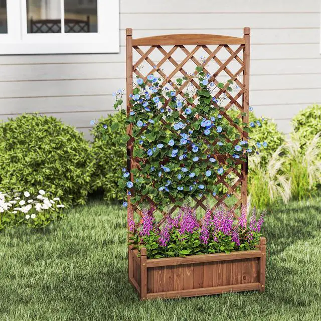 Alt view image 5 of 7 - SlickBlue 60 Inch Tall Raised Garden Bed with Diamond Lattice Trellis and Drainage Holes