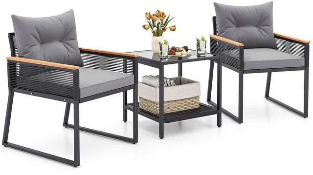 Alt view image 4 of 7 - SlickBlue 3 Pieces Patio Furniture Set with 2 Tier Coffee Table and Soft Seat Cushions