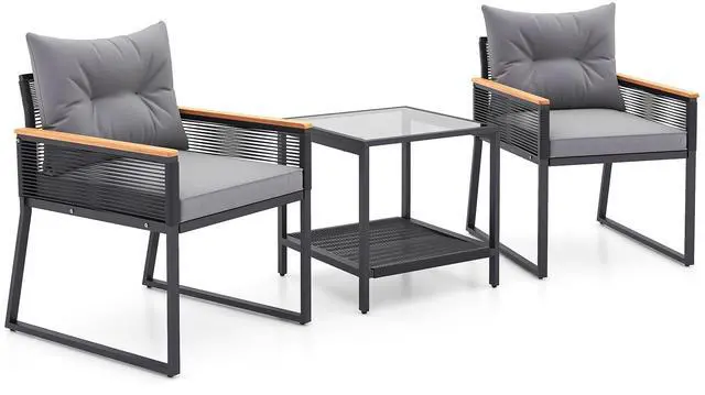 Main image of SlickBlue 3 Pieces Patio Furniture Set with 2 Tier Coffee Table and Soft Seat Cushions
